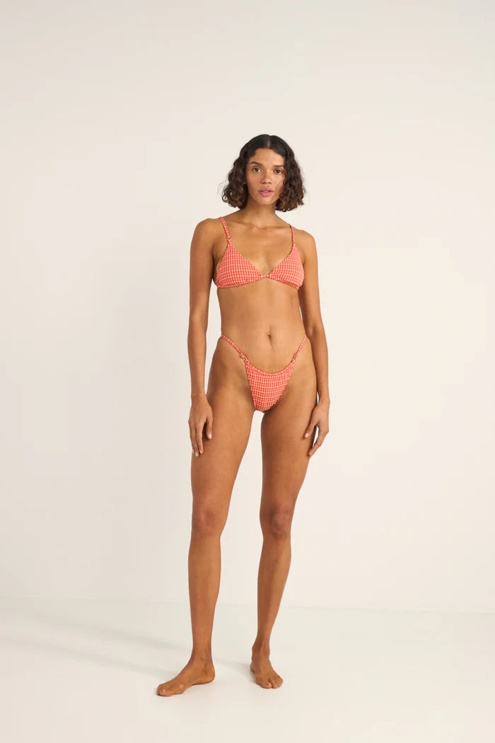 Rhythm Womens Lola Check Slide Tri Bikini Top