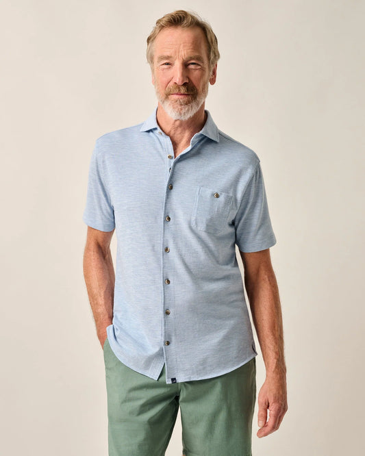 johnnie-O Mens Tasca Short-Sleeve Knit Pique Button-Down Shirt