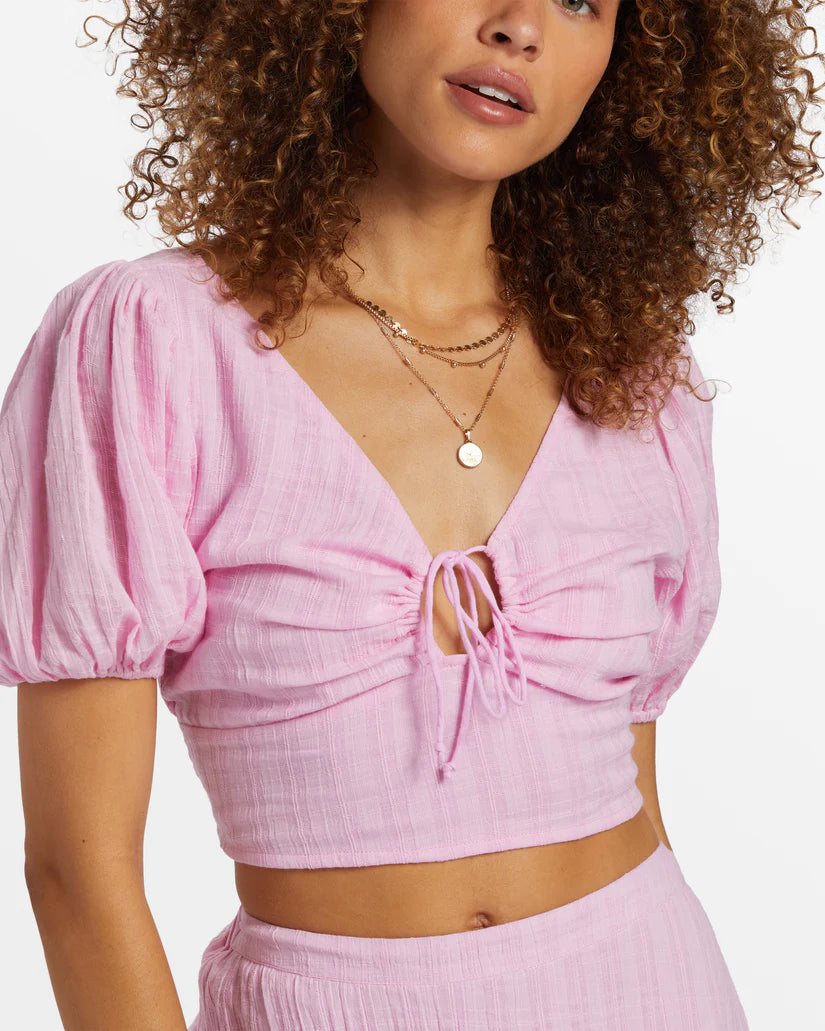 Billabong Damen Tropic Heart Crop Top mit Puffärmeln