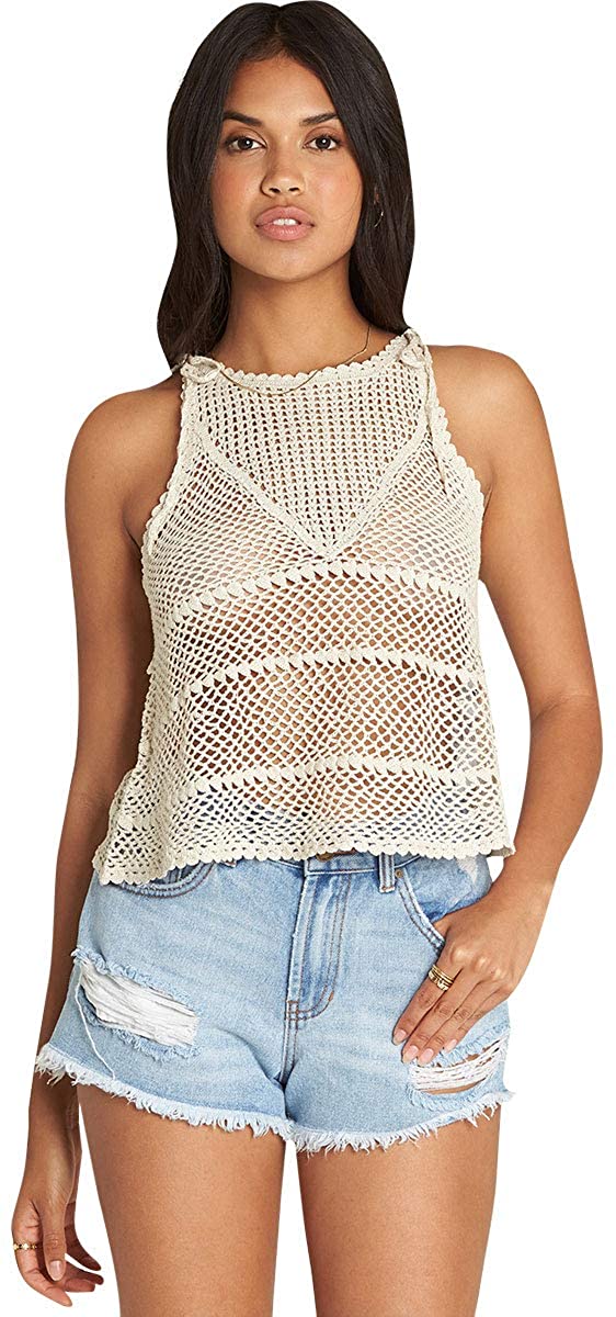 Billabong Women's Vacay Nites Crochet Tank, (WCP) White Cap, Size Medium - Indi Surf