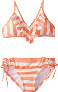 Ella Moss Girls Cabana Crop Top Tunnel Pant 2 Piece Bikini Swimsuit, Orange - Indi Surf