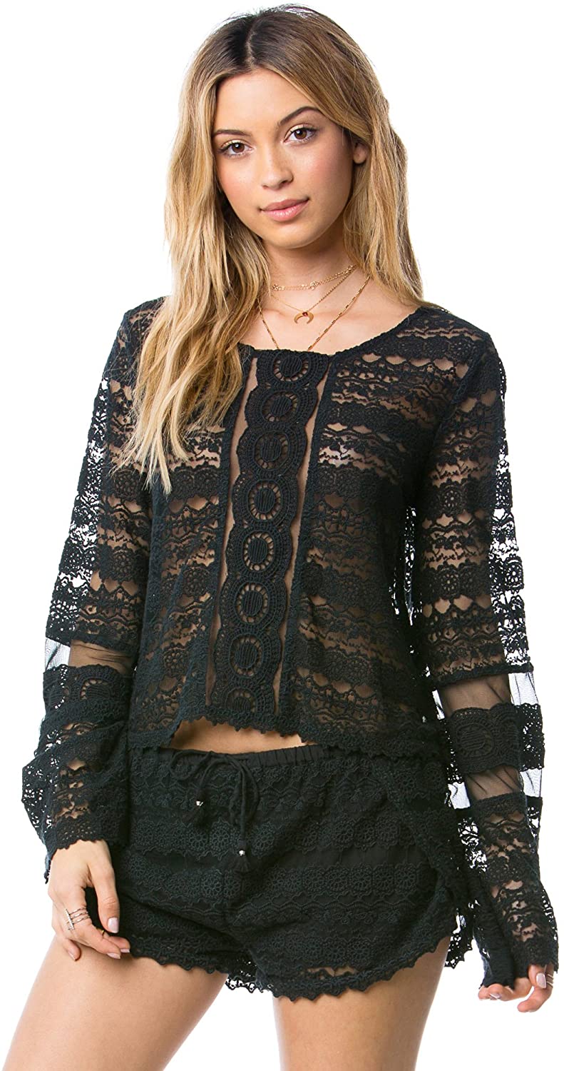 Amuse Society Womens Hideaway Long Sleeve Knit Crop Top