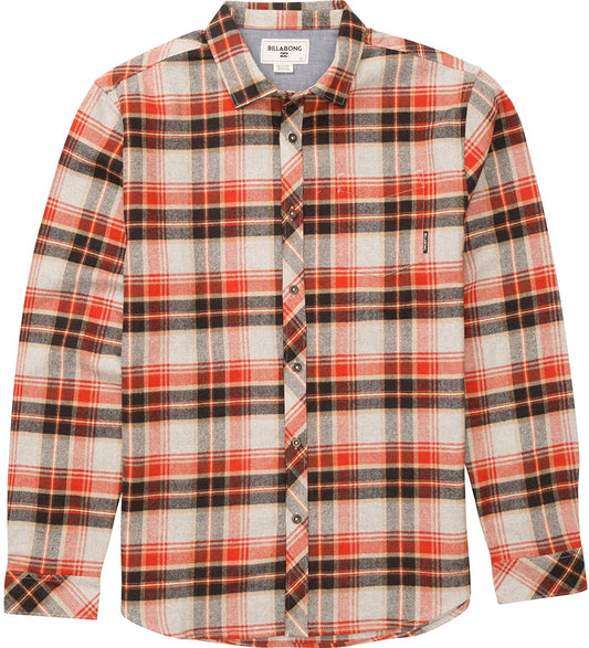 Billabong Boy's Henderson Long Sleeve Woven Flannel Shirt, (LGH) Light Grey Heather, Boys Size Large - Indi Surf