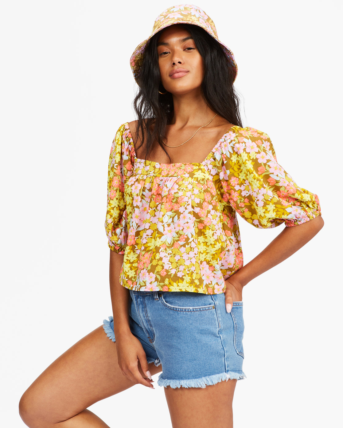 Billabong Women's Beach Daze Puff Sleeve Crop Top