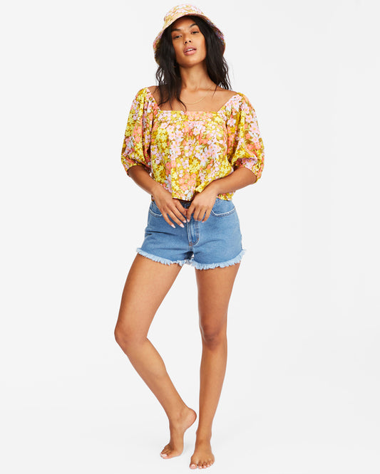 Billabong Women's Beach Daze Puff Sleeve Crop Top