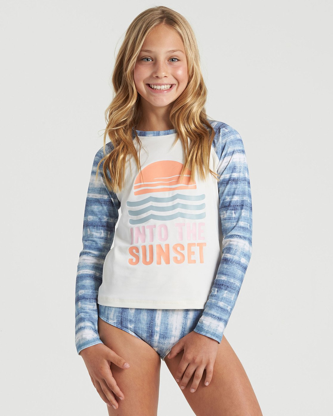 Billabong Girls' In A Wave Long Sleeve Rashguard Swim Set