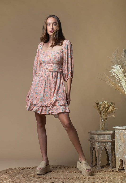 Z&amp;L – Pfirsichfarbenes Flora-Minikleid