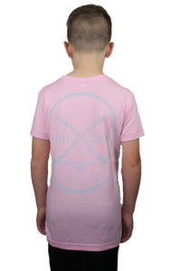 Indi Surf Boys Signature Short Sleeve T-Shirt - Pink w/Light Blue Logo - Indi Surf